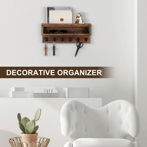 Lucundm entryway organizer in brown finish for a real-life home setting.