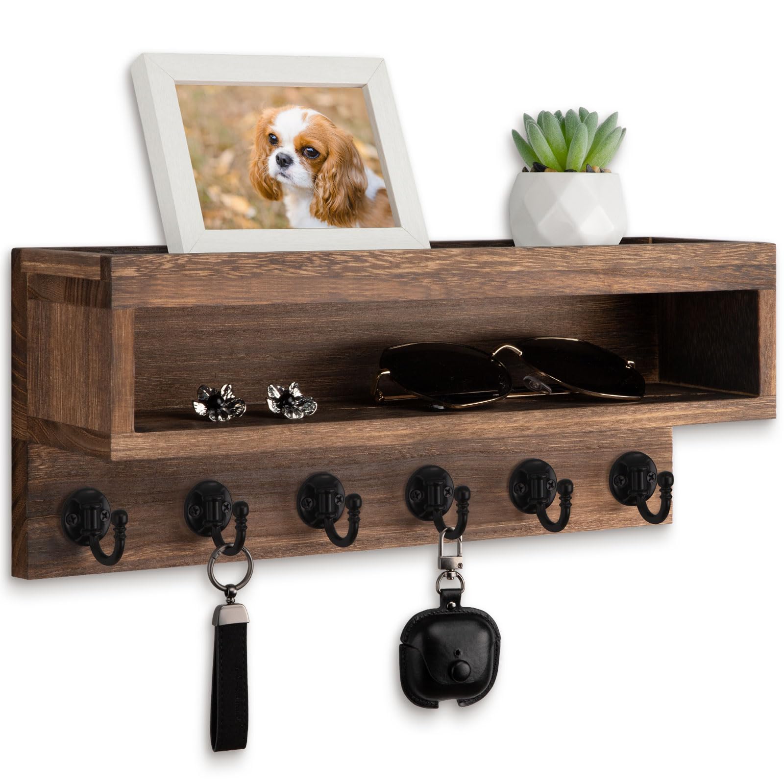 Lucundm key and mail holder wall mount with six hooks for organized entry.