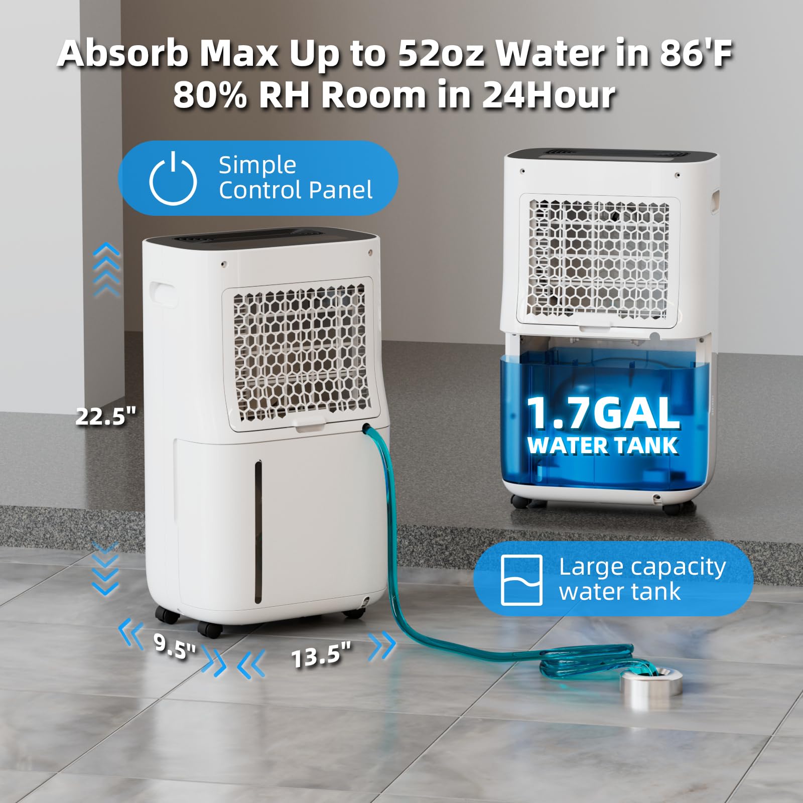 Ludatido water tank and drainage options enable easy maintenance.