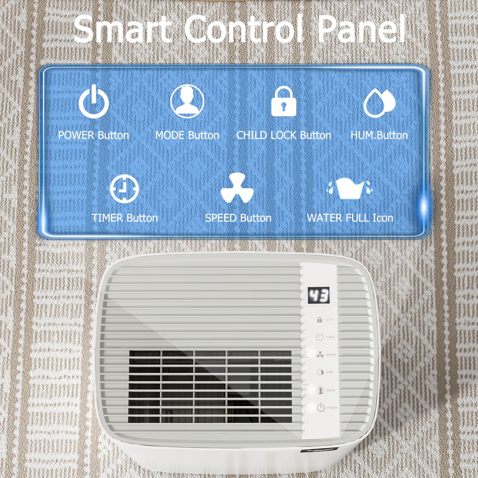 Ludatido dehumidifier control panel with easy humidity management