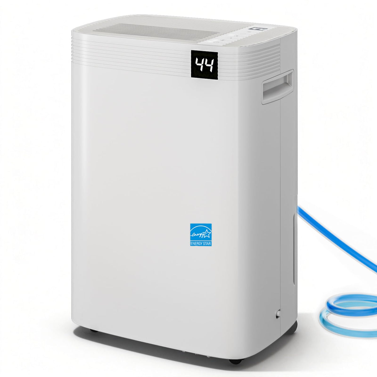 Ludatido dehumidifier front view showing compact design suitable for basements