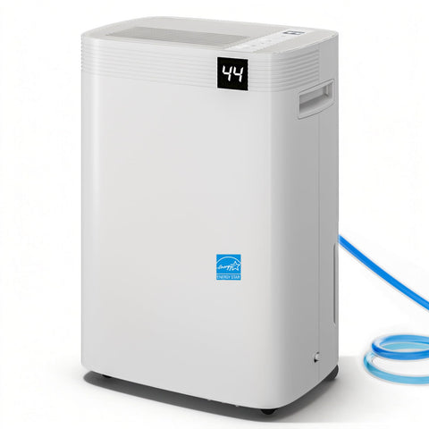 Ludatido dehumidifier front view showing compact design suitable for basements