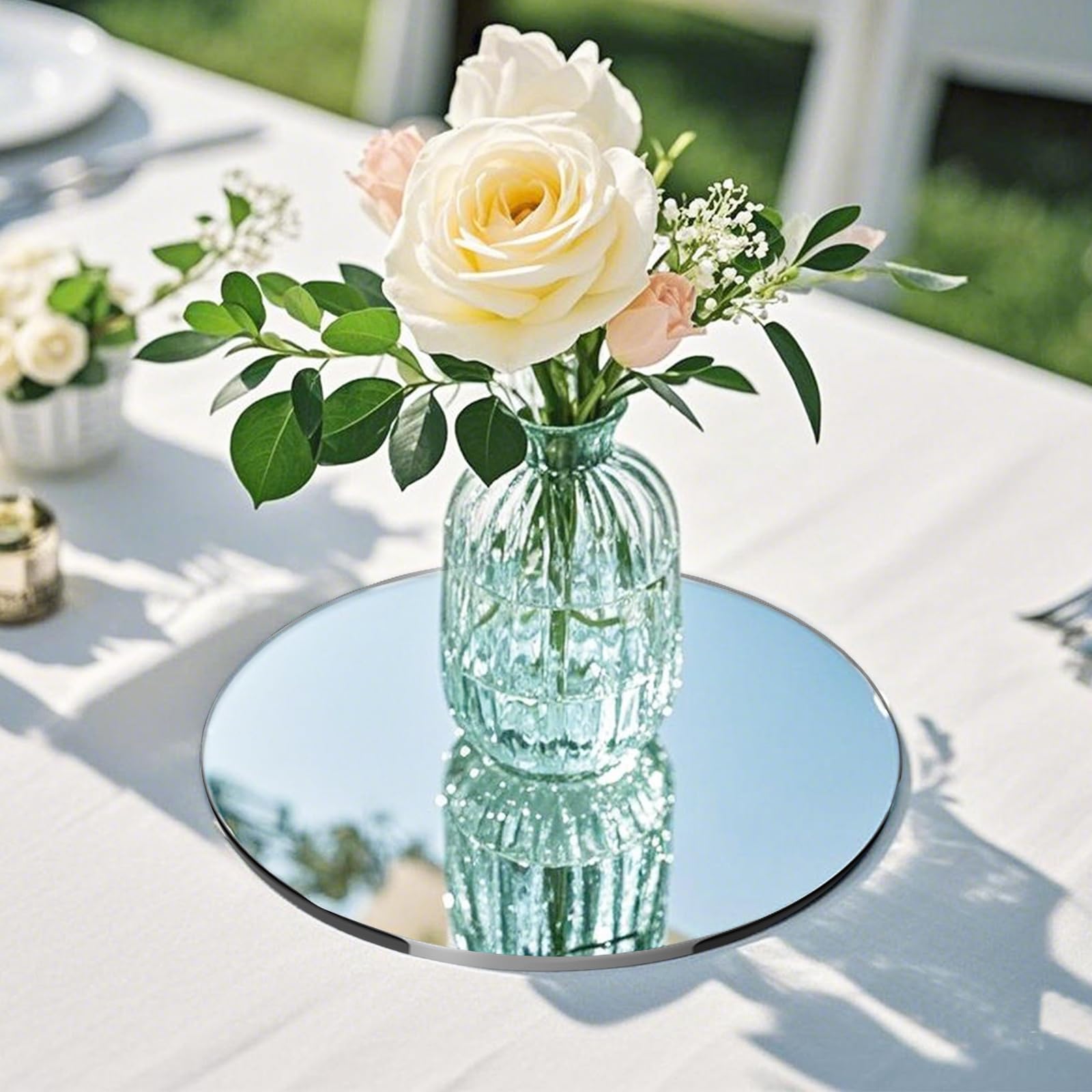 LUDEOU acrylic round mirror tray 12 inch creates bright, airy tabletop accents