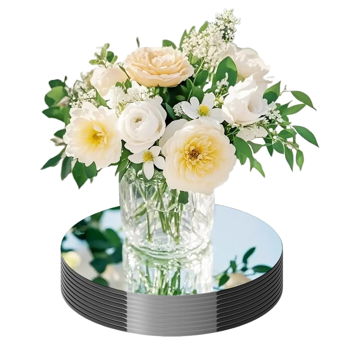 LUDEOU round mirror centerpiece 12 inch adding reflective elegance to wedding tabletops