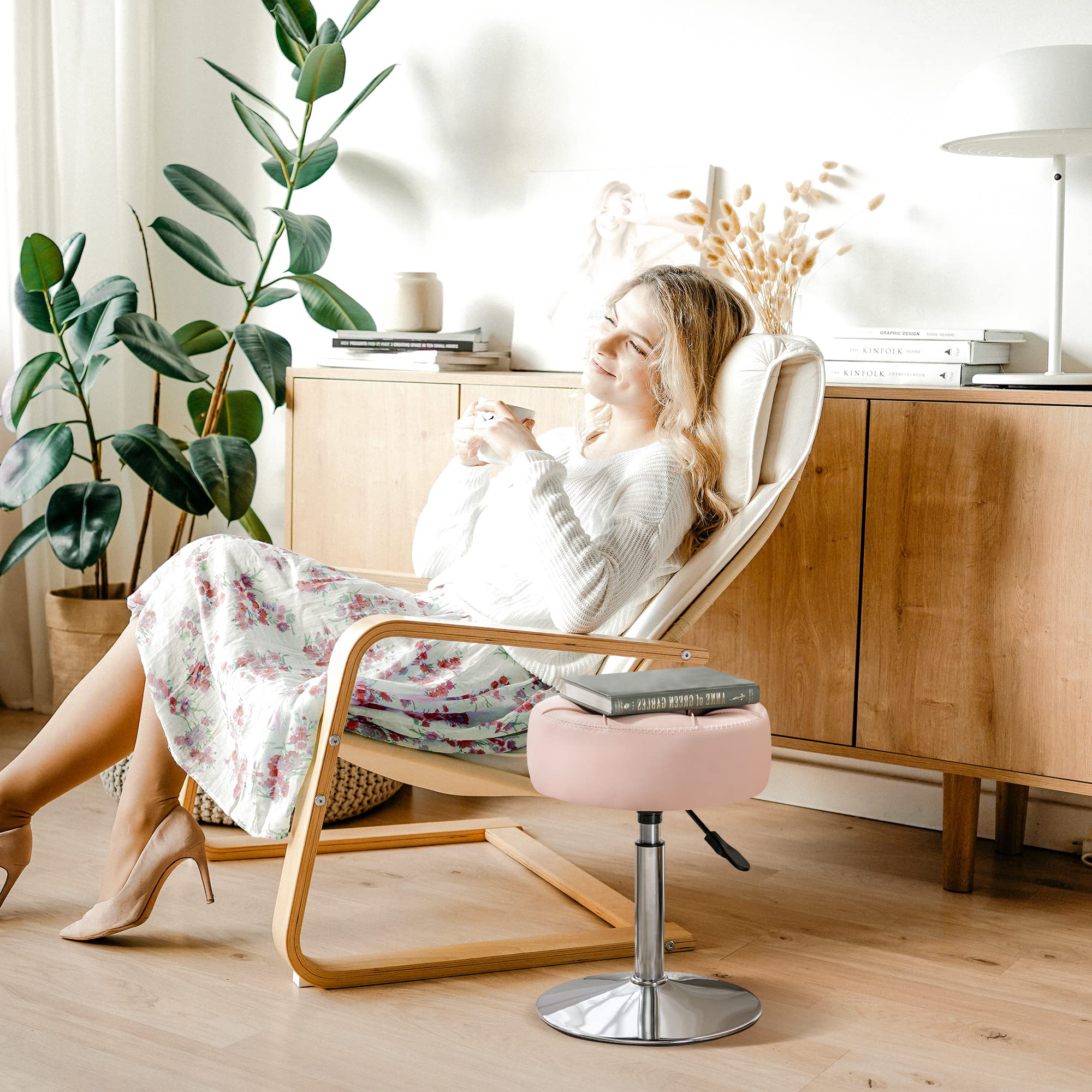 LUE BONA pink vanity stool complements bedrooms and dressing rooms