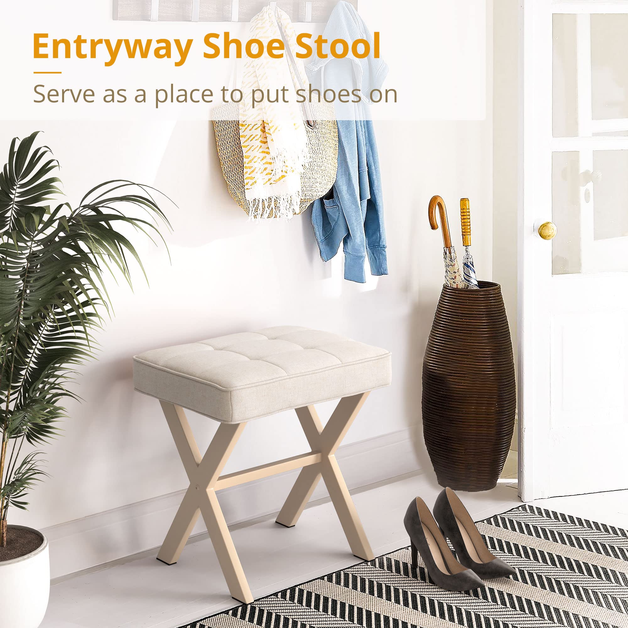 LUE BONA makeup stool features anti-slip feet to protect floors.