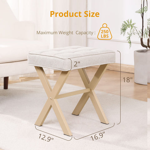 LUE BONA square linen makeup stool in black tone for chic spaces.