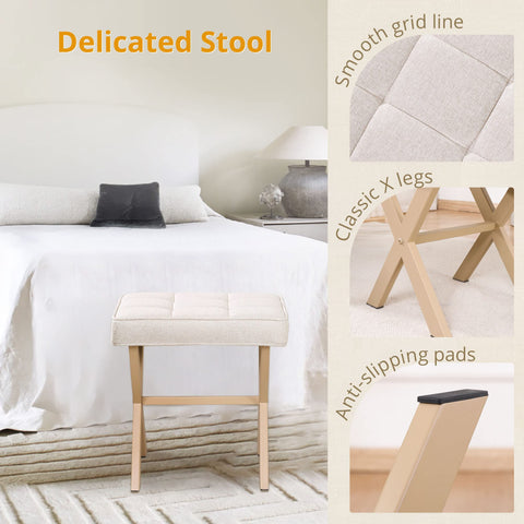 LUE BONA stool rivet accents highlight contemporary vanity design.