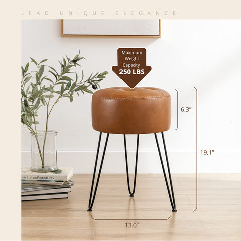 LUE BONA compact vanity stool with brown finish fits small spaces.