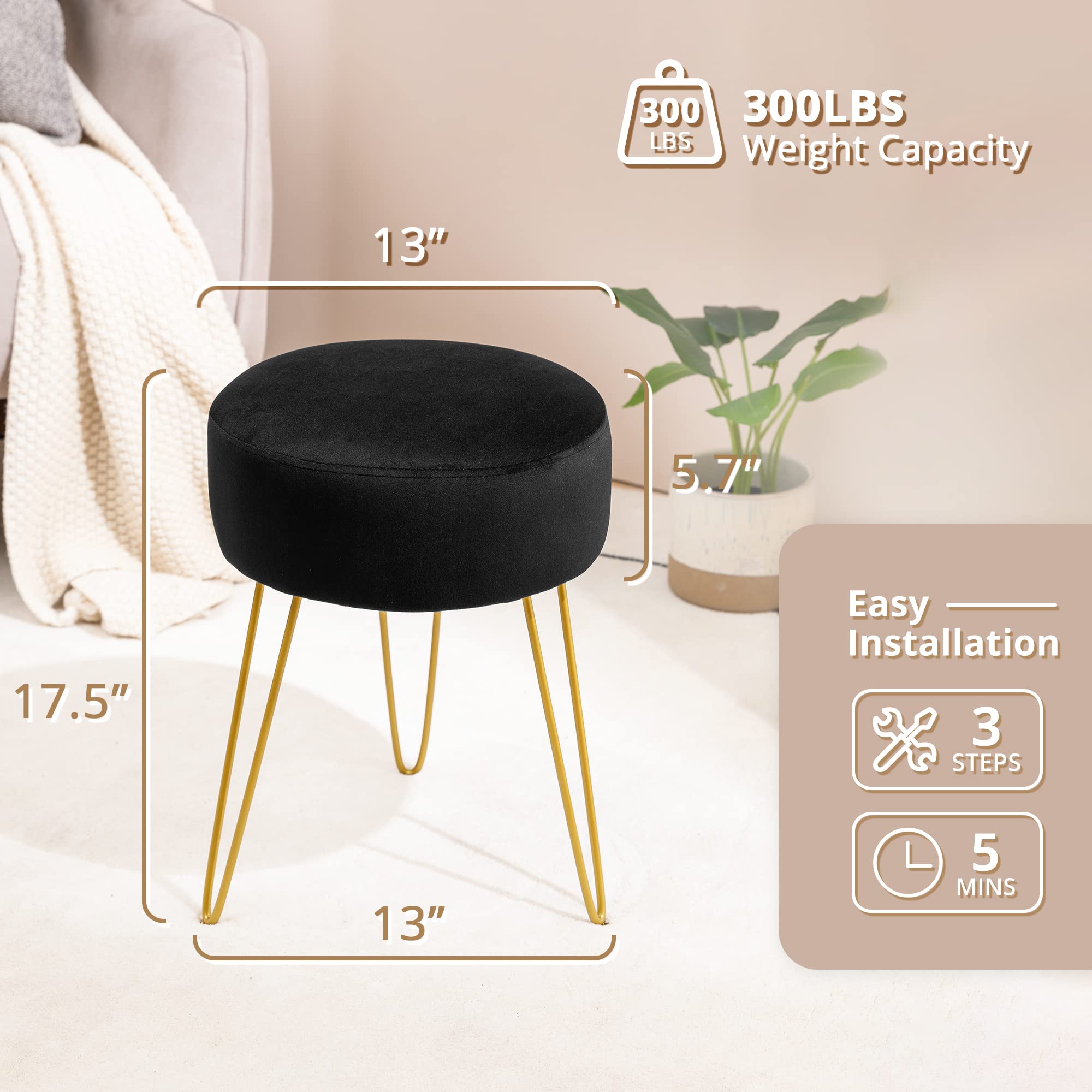 LUE BONA compact vanity stool fits small spaces and easy storage.