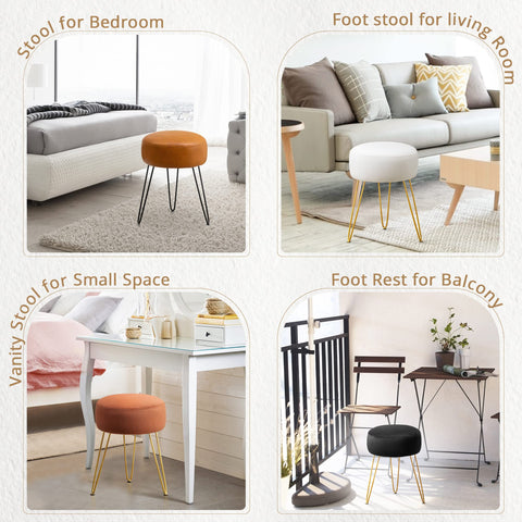 LUE BONA vanity stool with gold legs adds stability and glam.