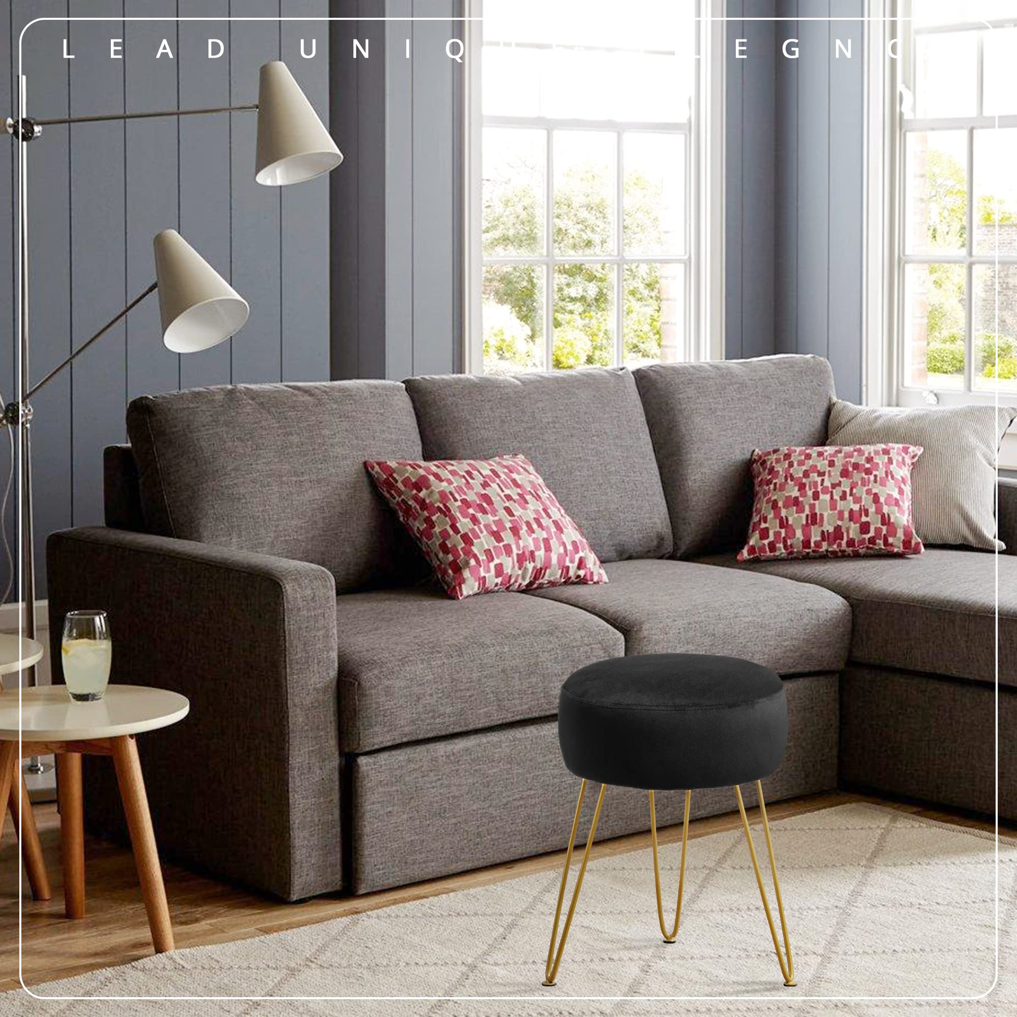 LUE BONA multi-functional stool serves as footrest or seat.