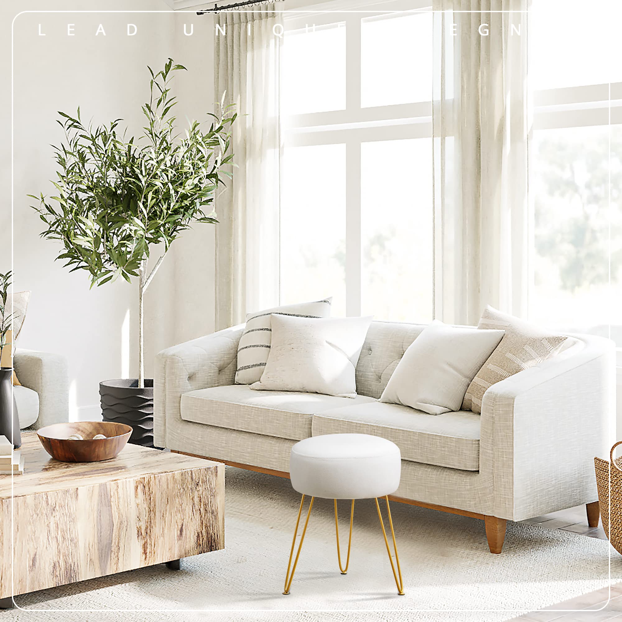 LUE BONA vanity stool multi-use serves as footrest or seat.