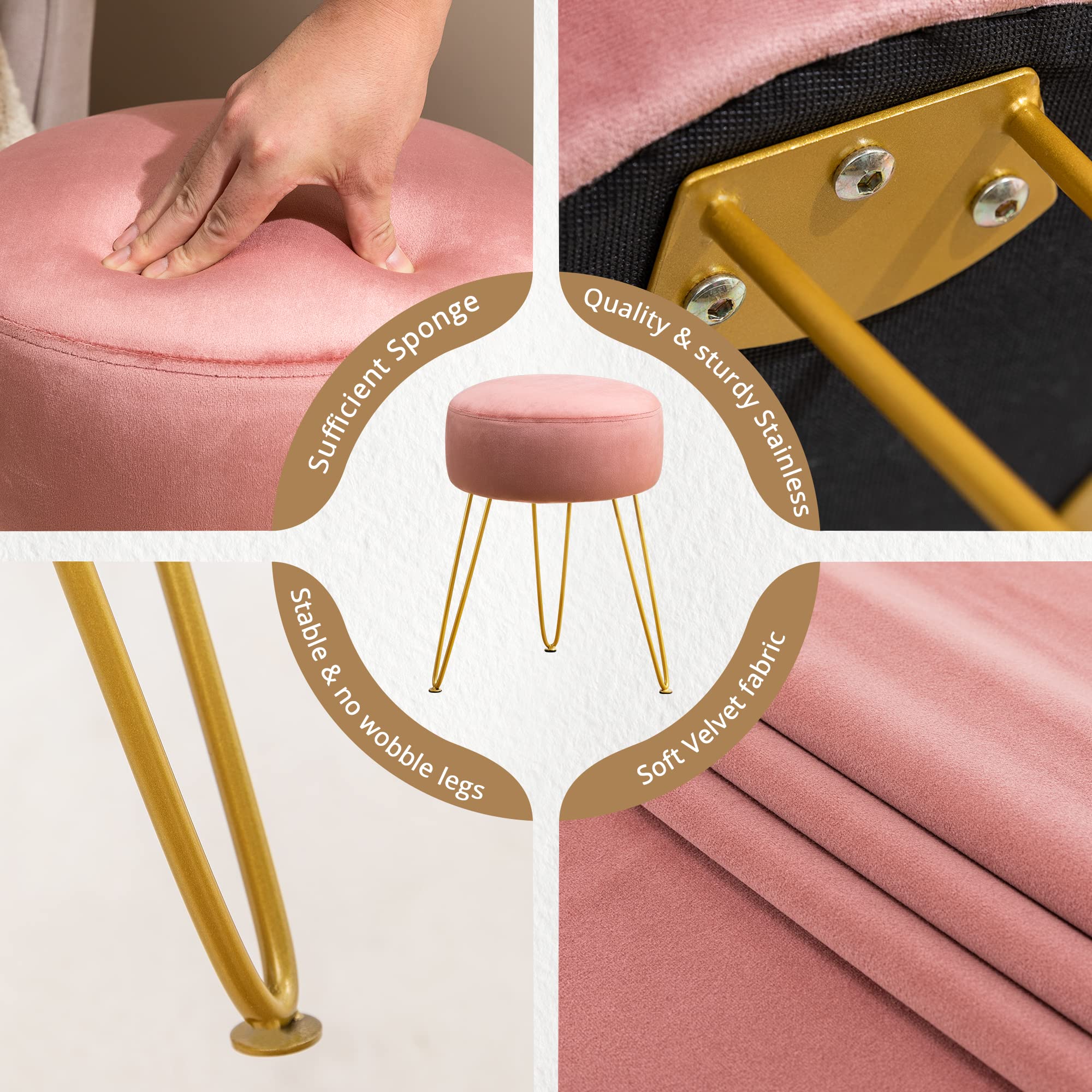 LUE BONA vanity chair features non-slip pads to protect floors.