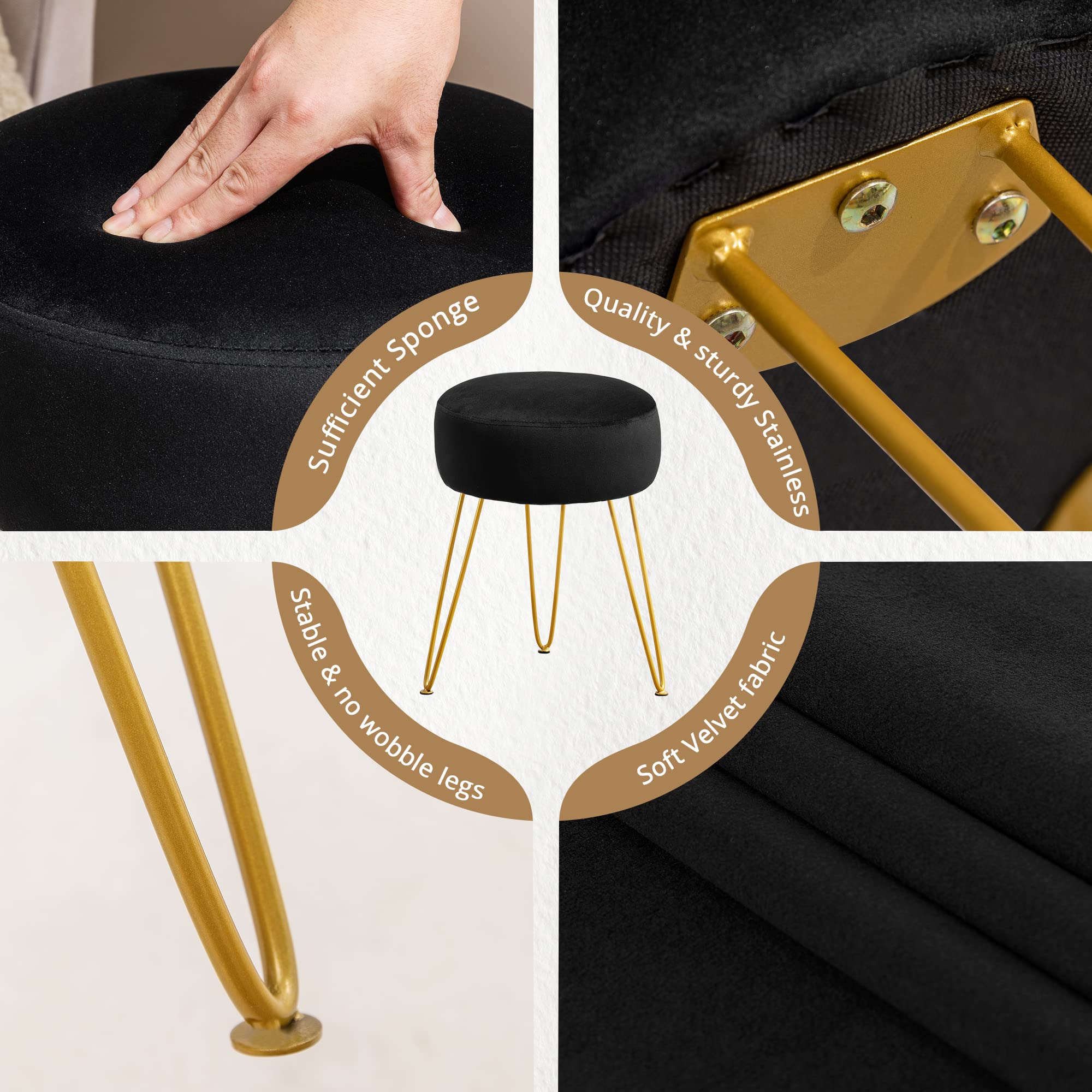 LUE BONA vanity stool with non-slip pads protects floors.