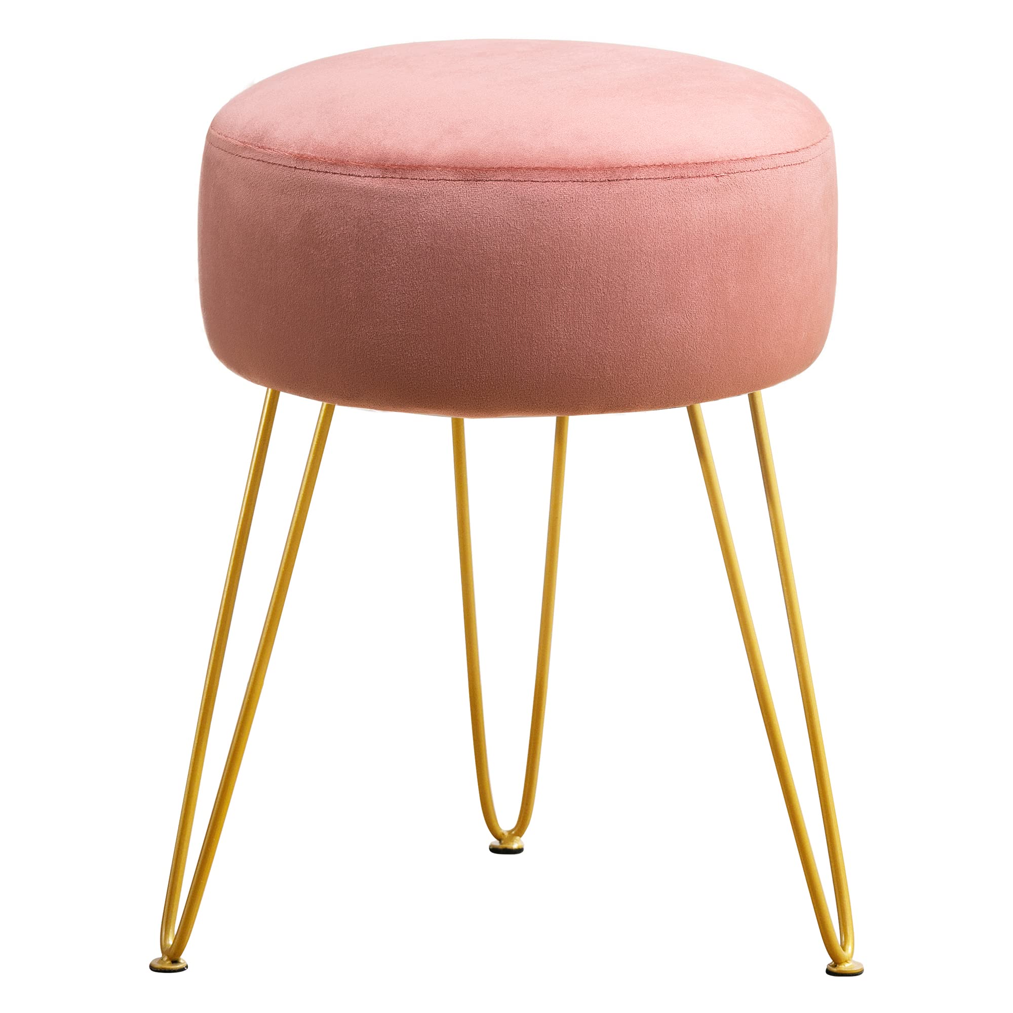 LUE BONA vanity stool in pink velvet with a round seat for makeup spaces.