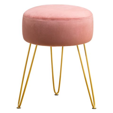 LUE BONA vanity stool in pink velvet with a round seat for makeup spaces.