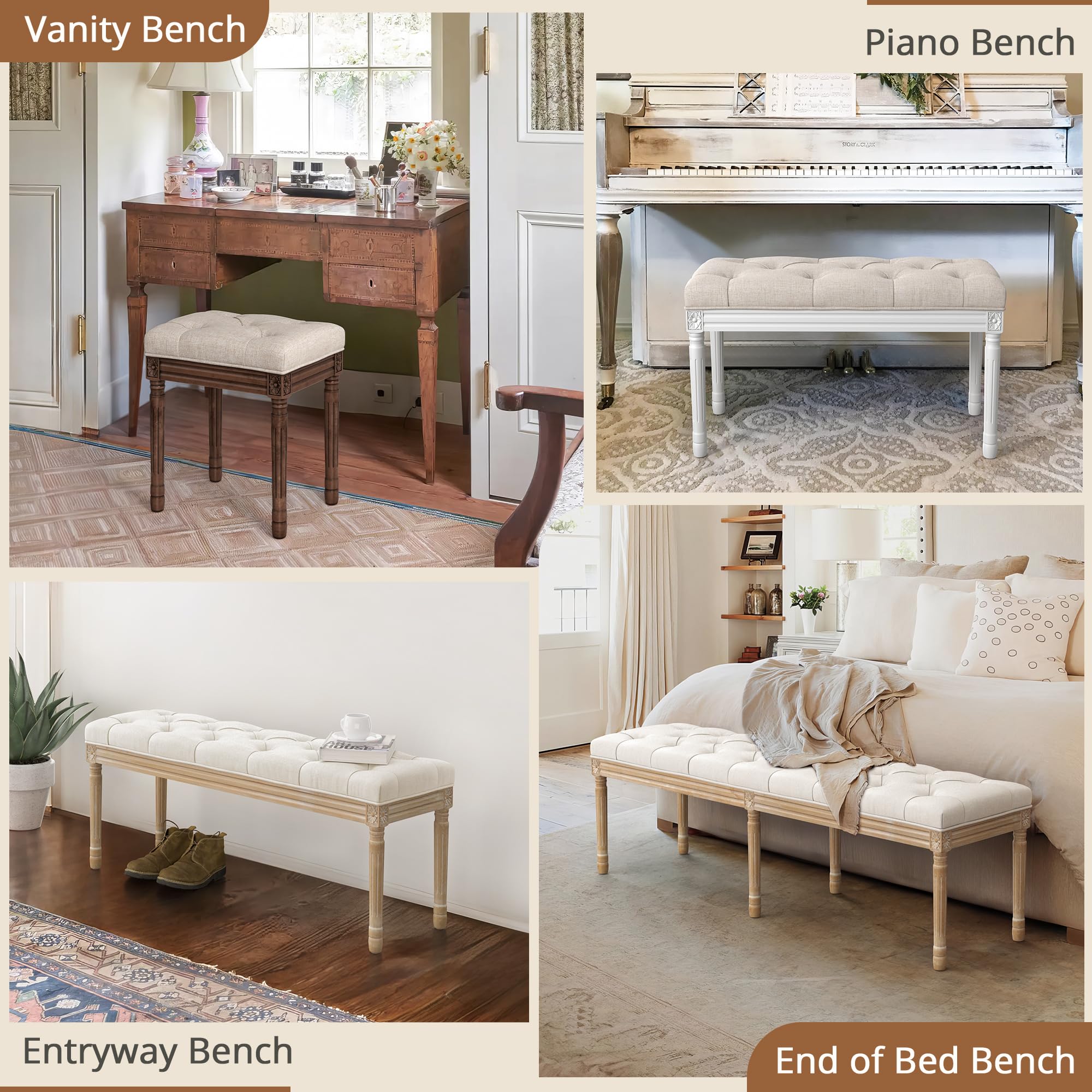 LUE BONA dressing-table bench pairs with soft palettes and French-country decor