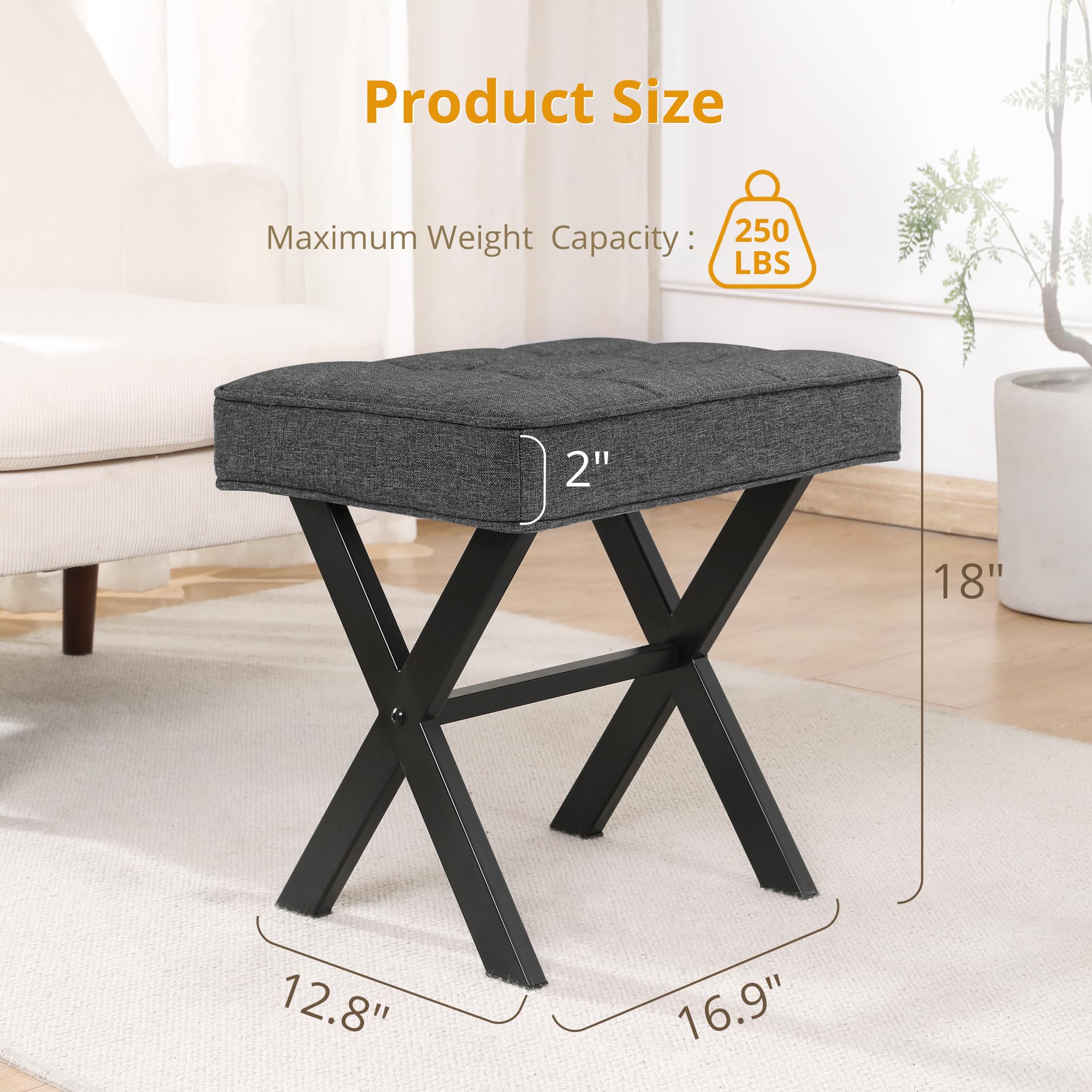 LUE BONA vanity stool supports up to 250 pounds