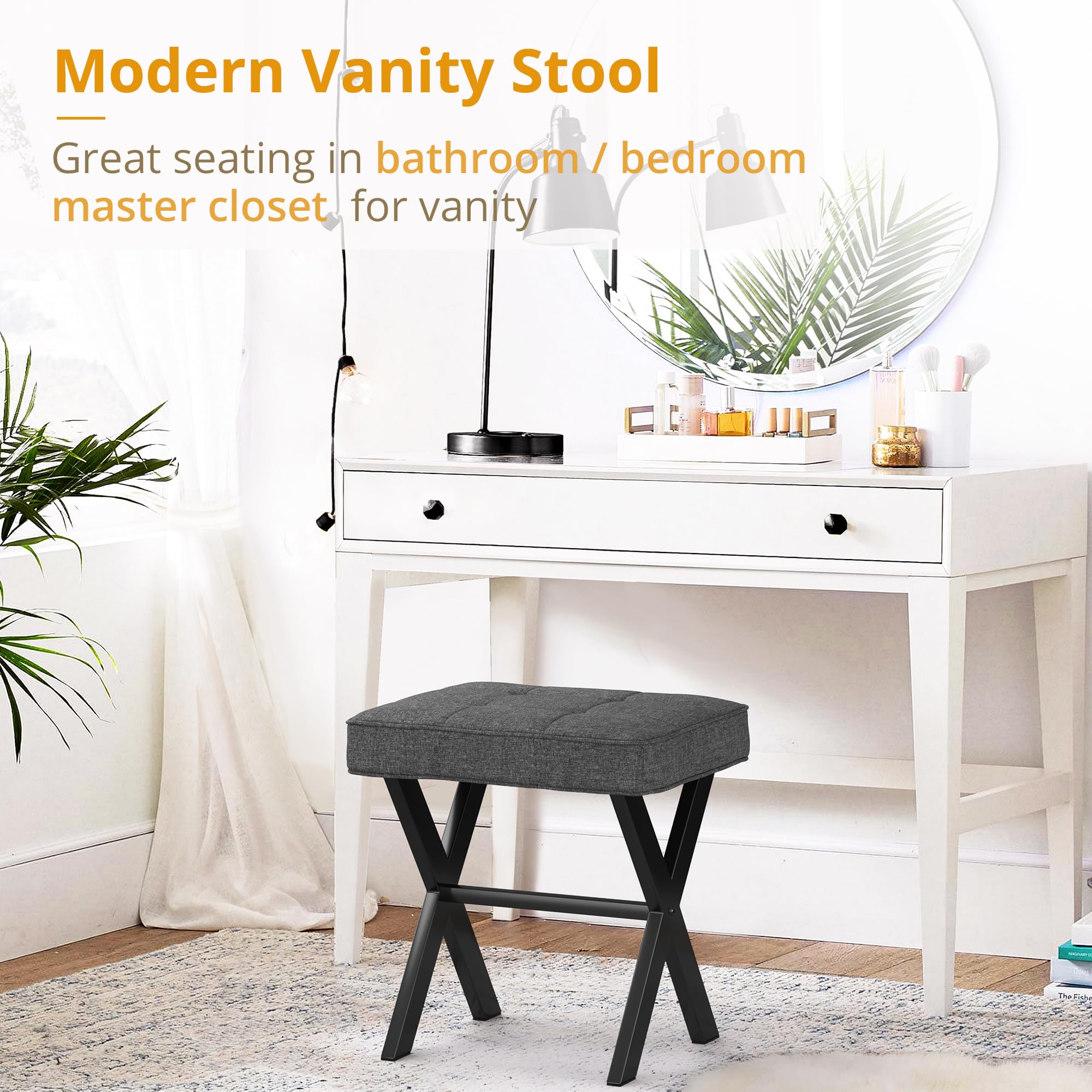 LUE BONA vanity stool with metal X legs for sturdy support