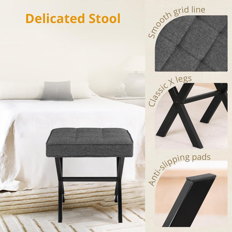 LUE BONA vanity stool fits neatly under desks and vanities
