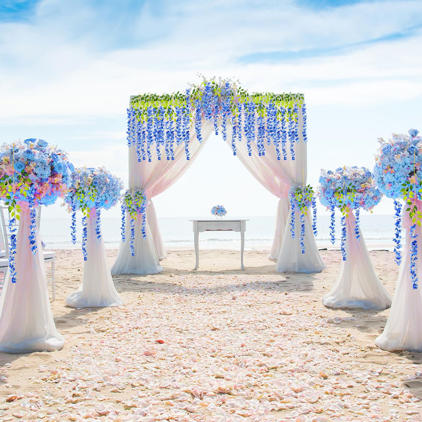 Luerbi royal blue wisteria garland close up silk petals