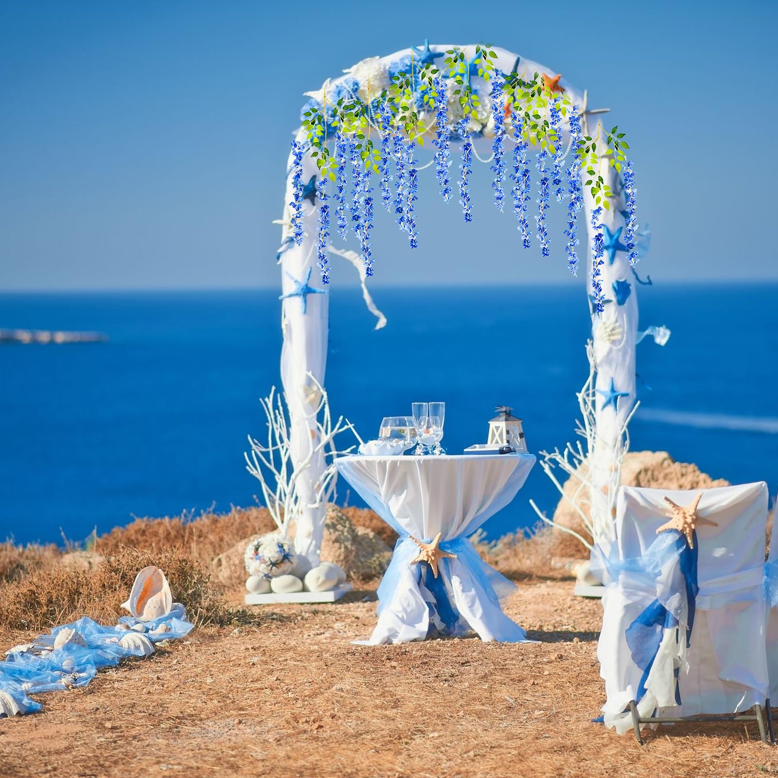 Luerbi royal blue wisteria garland in party backdrop setting