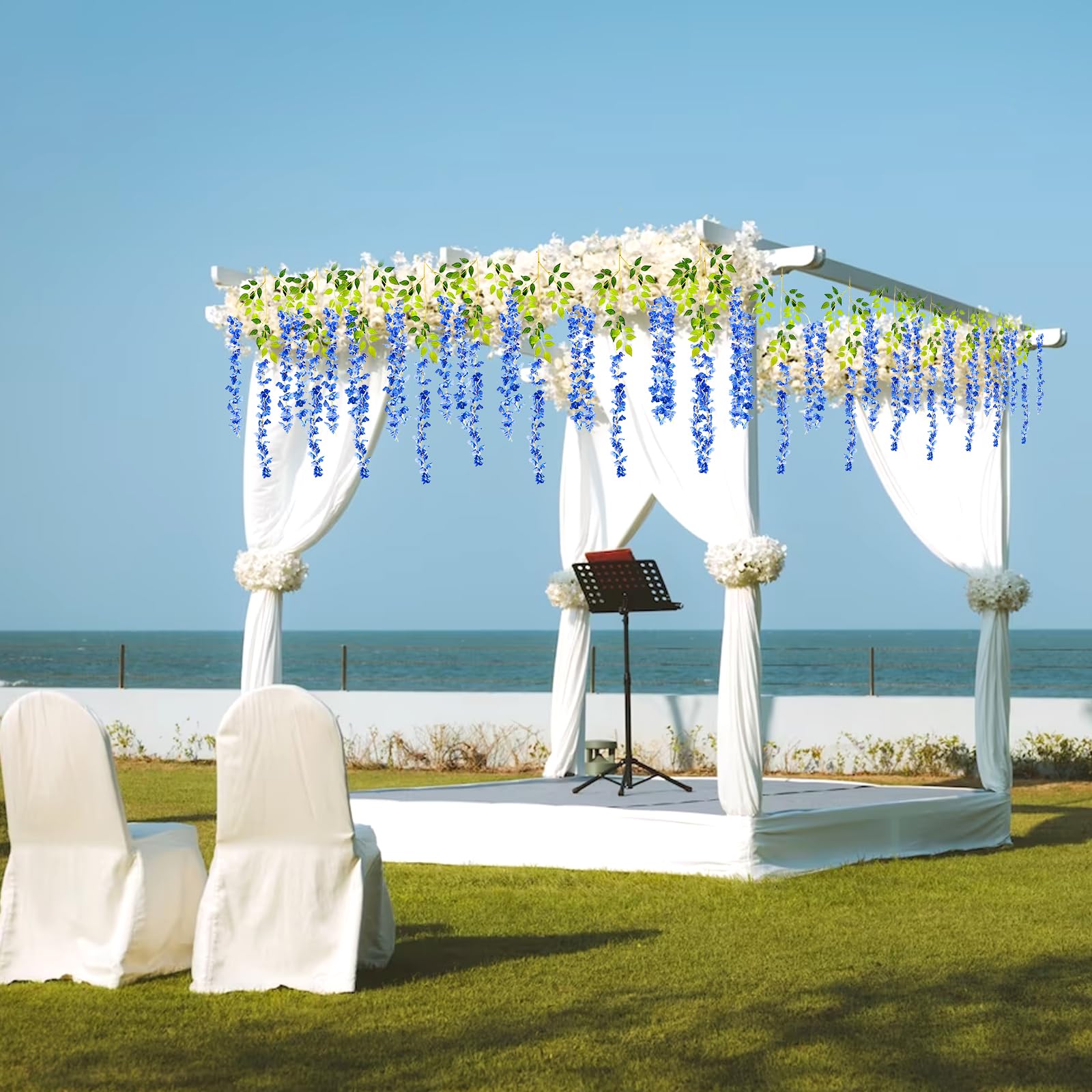 Luerbi royal blue wisteria garland hanging across windows