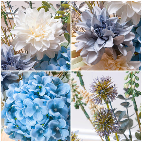 LUEUR office decor with blue blooms creates a refined workspace.