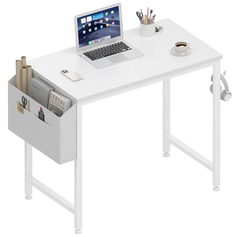 Lufeiya 32-inch small white desk front view showcasing compact footprint and storage