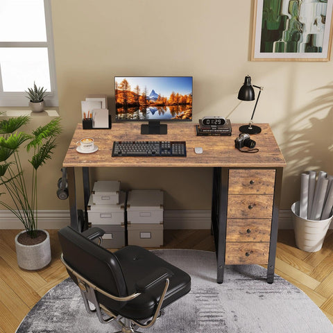 Lufeiya 40-inch desk with fabric drawers, side view showing reversible setup.