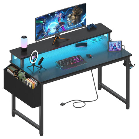 Lufeiya Black Gaming Desk with LED lights enhances focus during long sessions.