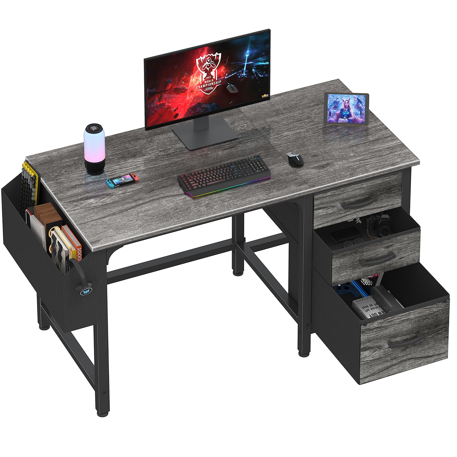 Lufeiya 47inch gray desk front view showing spacious work surface