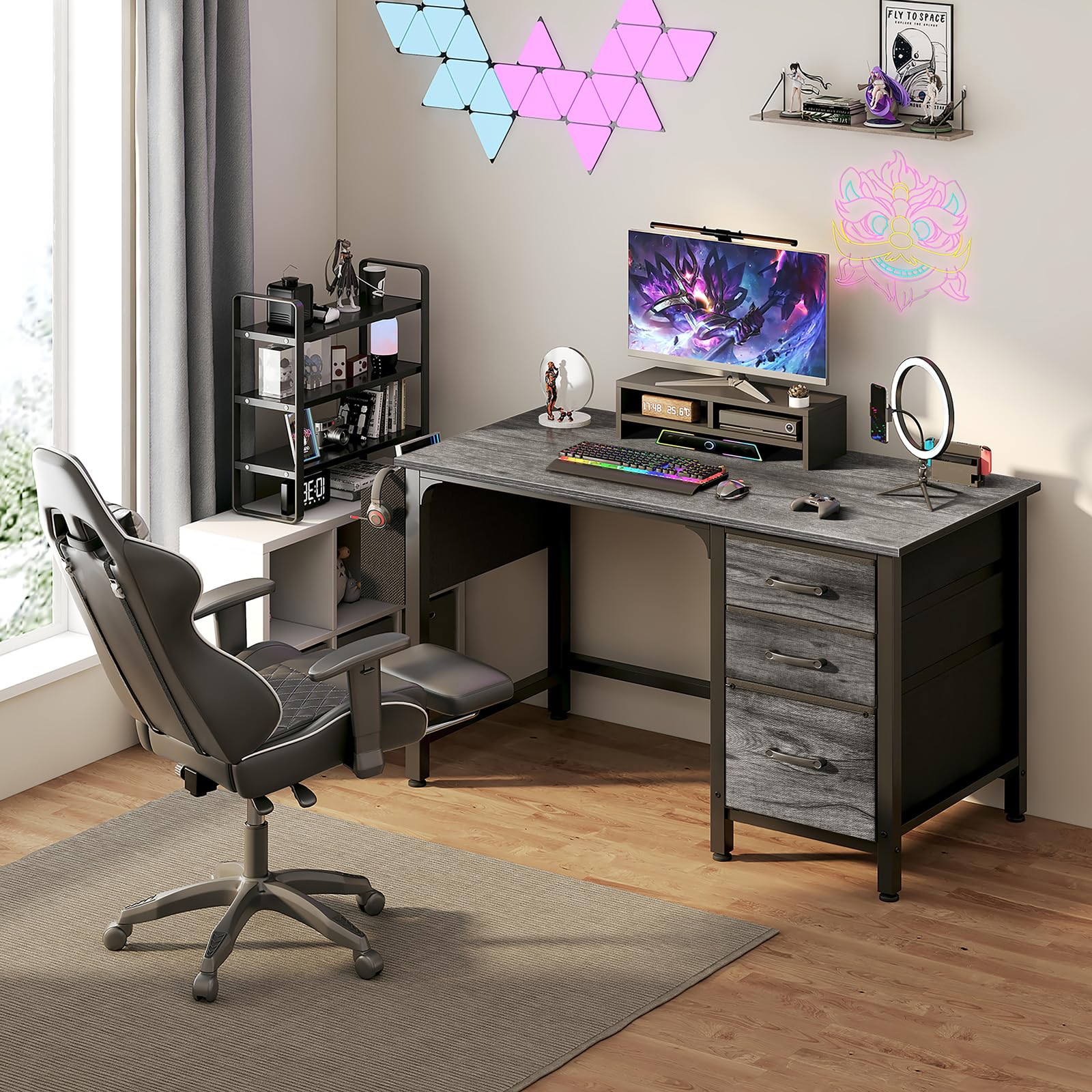 Lufeiya desk with filing cabinet and fabric drawers for organized storage