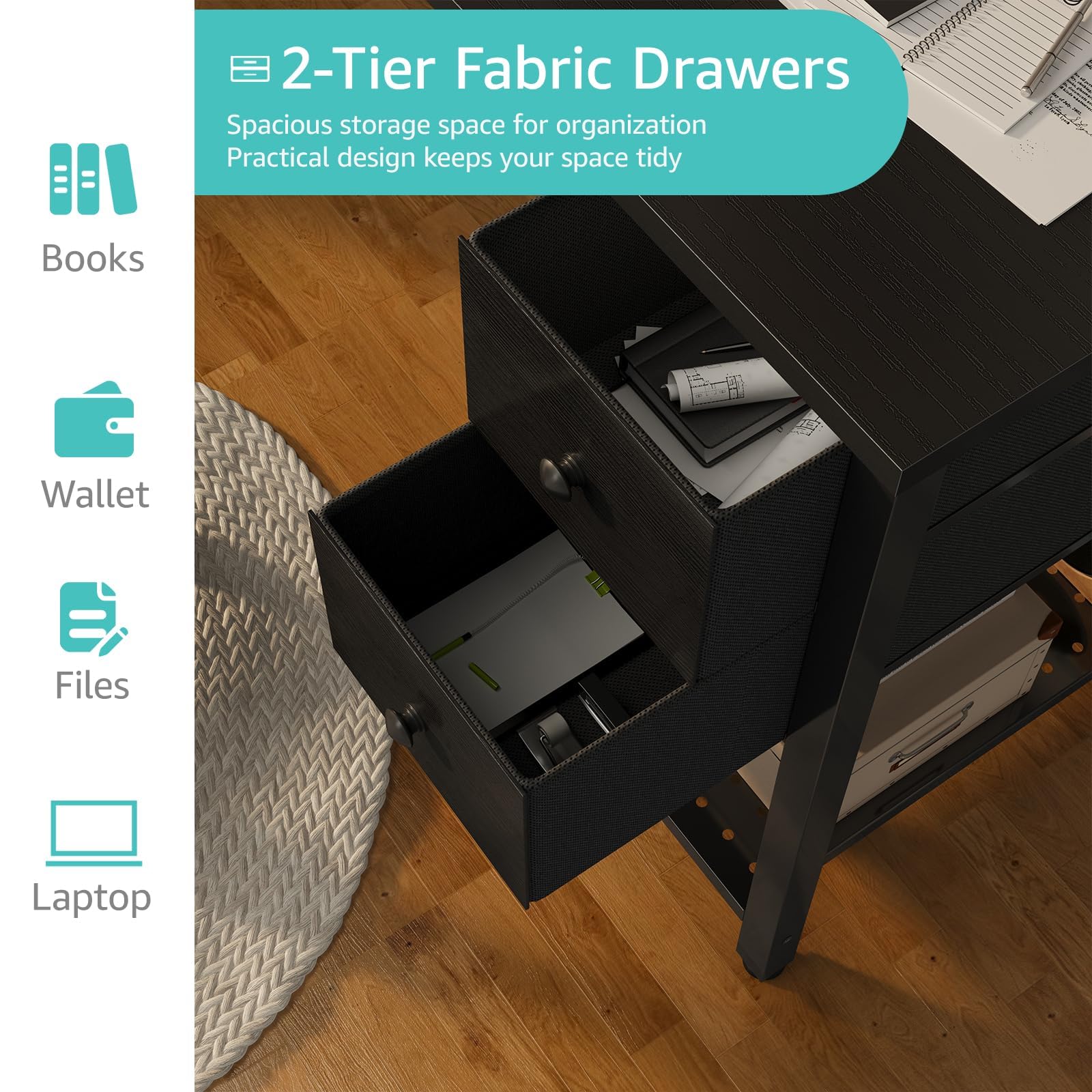 Lufeiya desk includes a side storage bag for quick access to essentials.