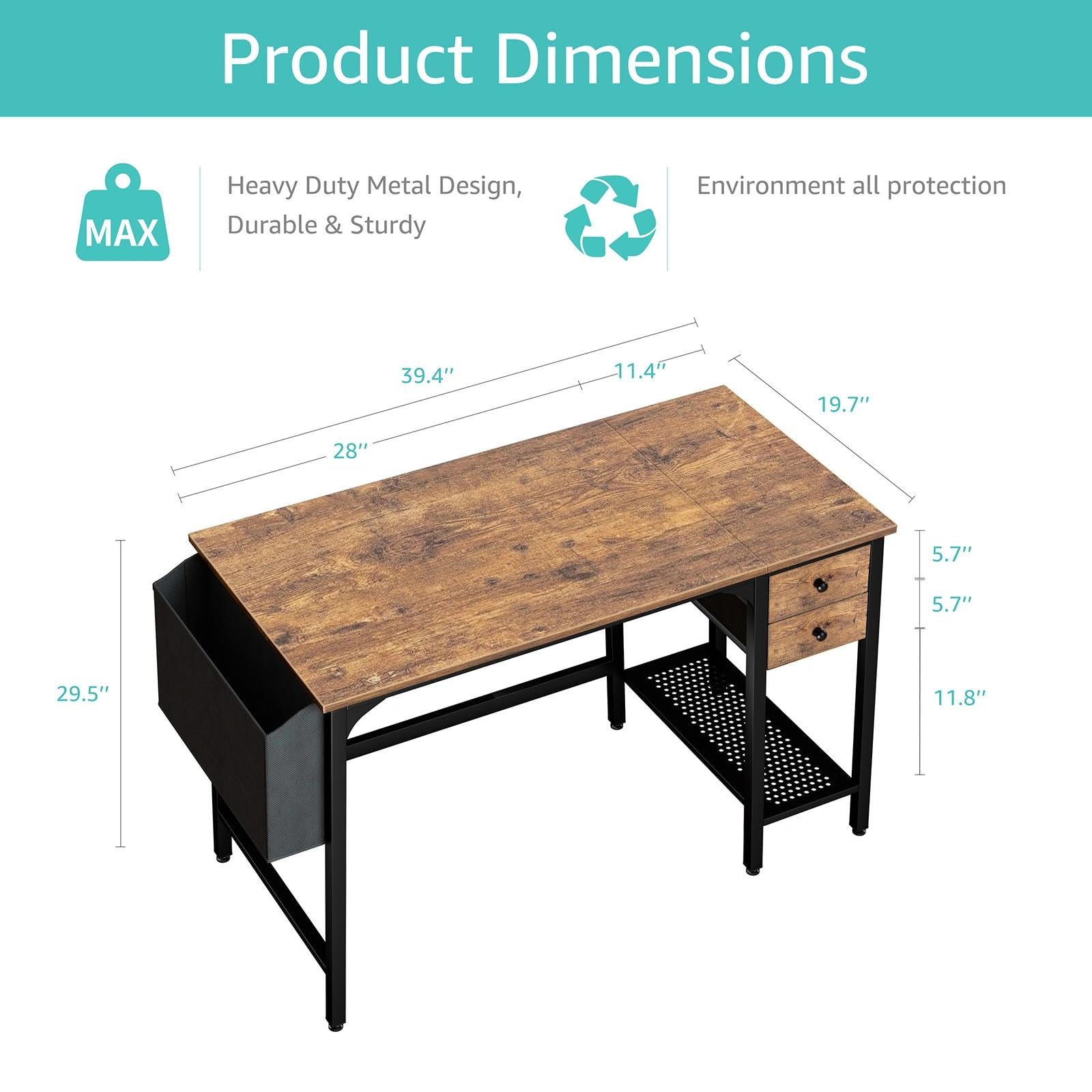 Lufeiya desk with two-tier drawers front view emphasizing tidy storage
