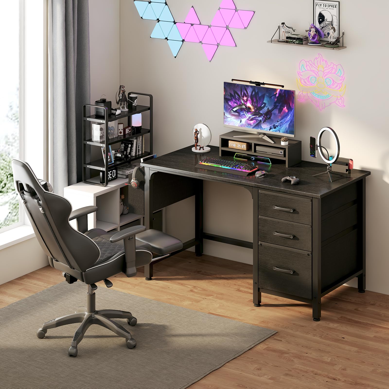 Lufeiya desk with file cabinet side view highlighting organized storage