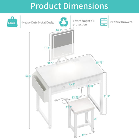 Lufeiya dressing table with power outlet keeps styling tools charged.