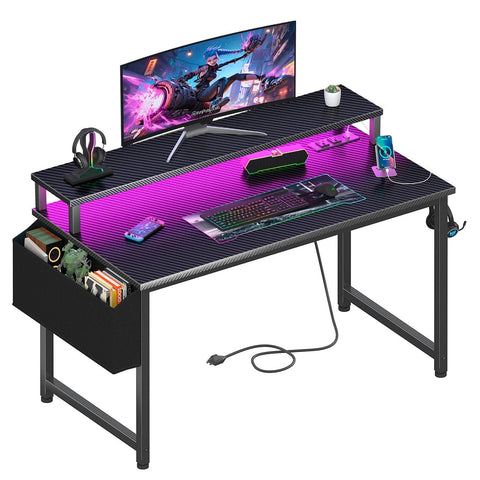Lufeiya gaming desk with power outlets and LED strip for efficient setup