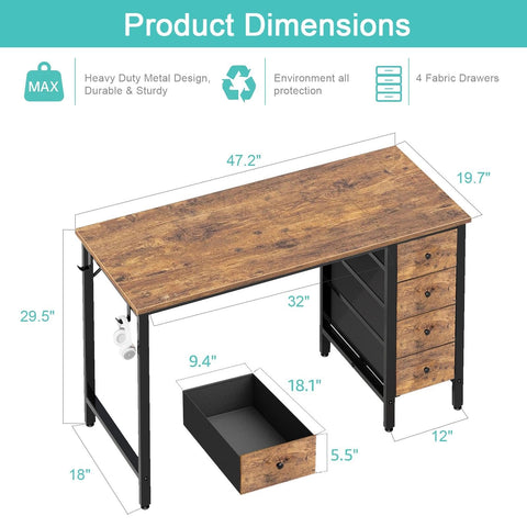 Lufeiya rustic brown desk with black steel frame, stylish and sturdy