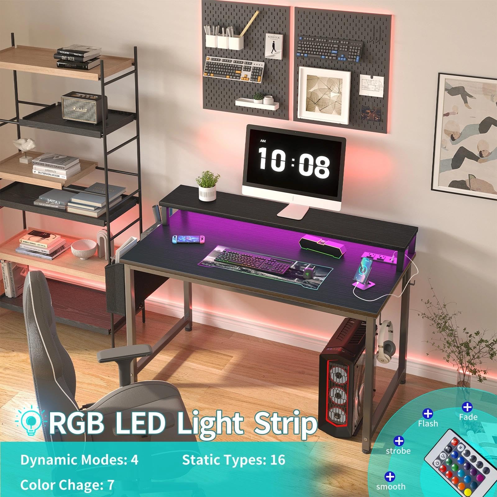 Lufeiya desk includes storage bag and removable headphone hooks