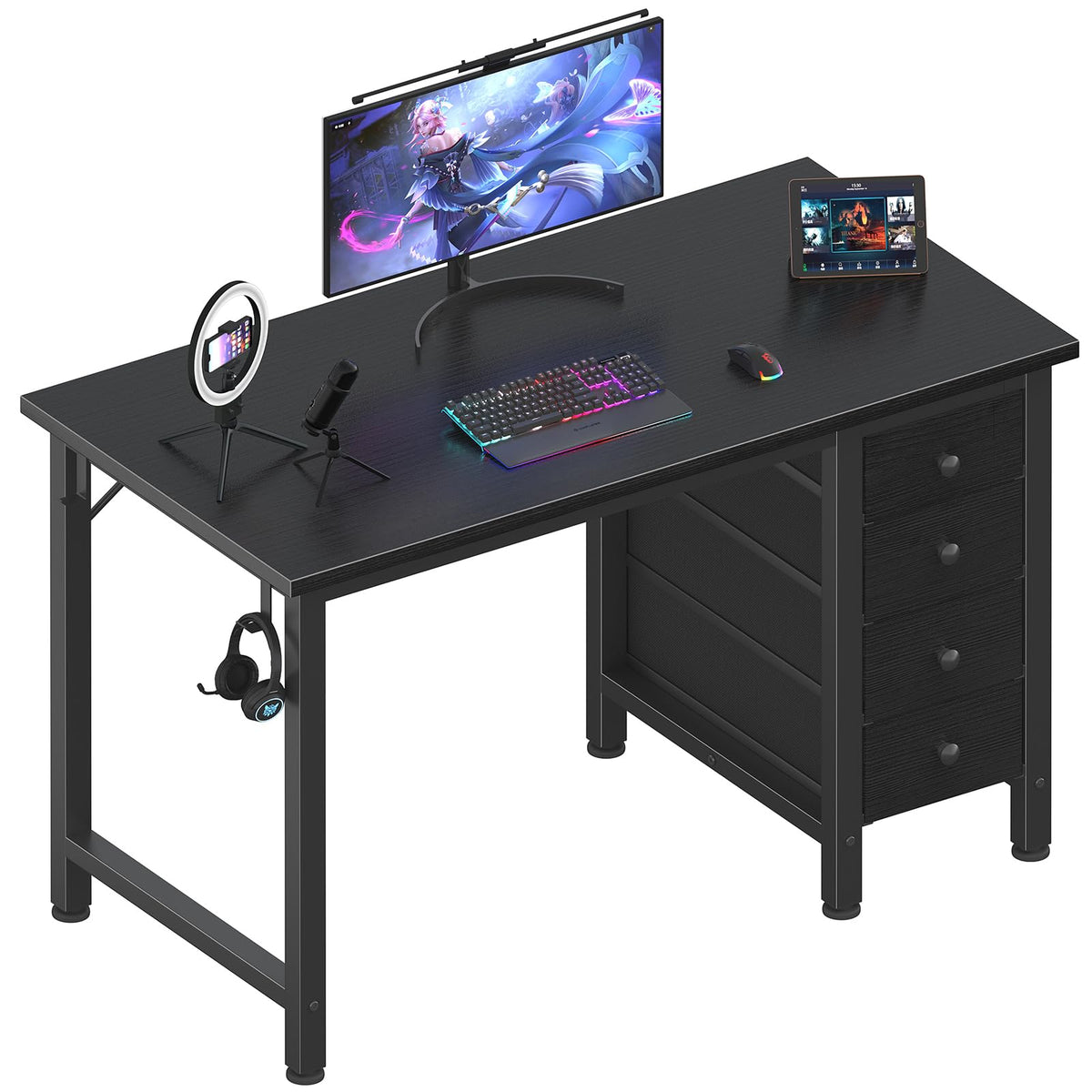 Lufeiya desk front view with four drawers shows space saving and organization