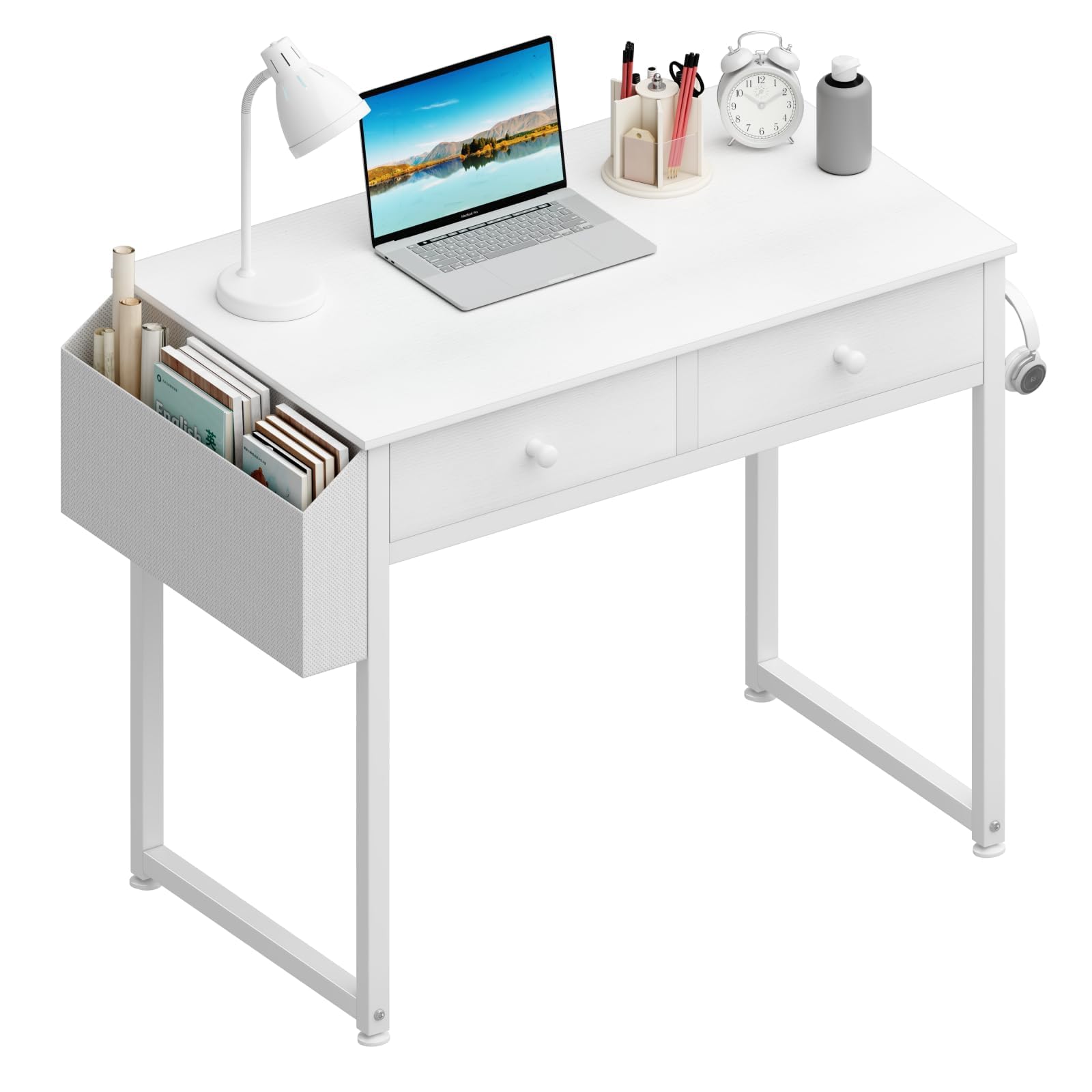 Lufeiya small white kids desk with drawers for tidy study spaces.