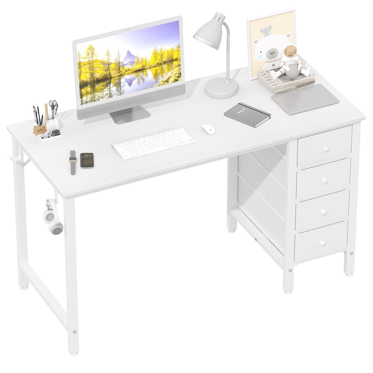 Lufeiya white desk with 47-inch surface for comfortable computer work.