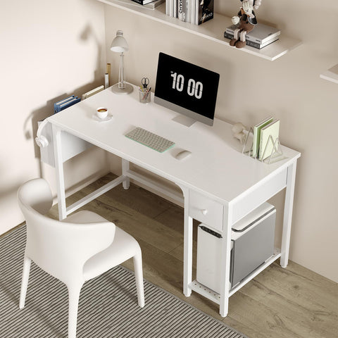 Lufeiya white desk drawer close-up shows built-in storage and drawer details.