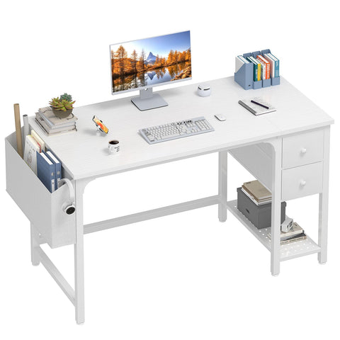 Lufeiya white desk front view offers a compact workspace for small rooms.