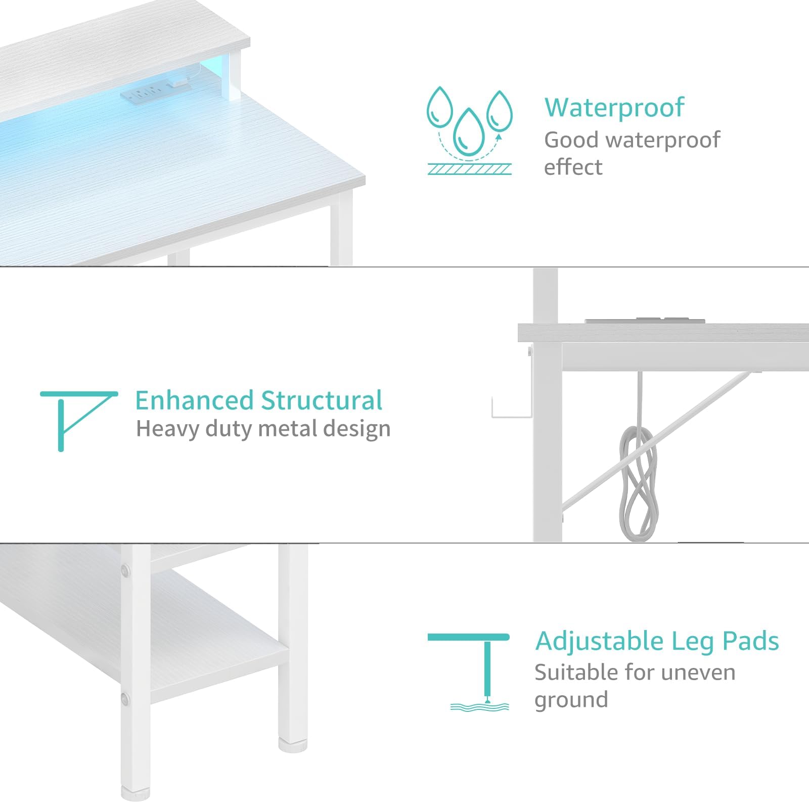 Lufeiya white desk supports gaming, study, and creative tasks with adjustable lighting