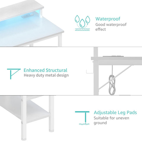Lufeiya white desk supports gaming, study, and creative tasks with adjustable lighting