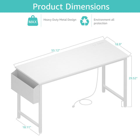 Lufeiya white desk with removable headphone hook and storage bag