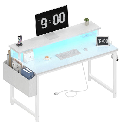 Lufeiya white desk with LED strip for ambient lighting in work or gaming